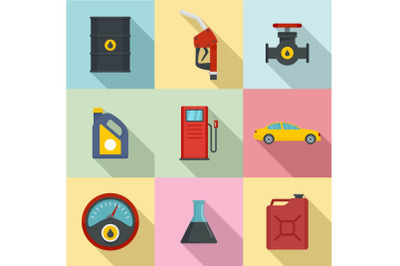 Petroleum refill icons set, flat style