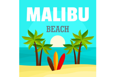 Sunrise at malibu beach background, flat style