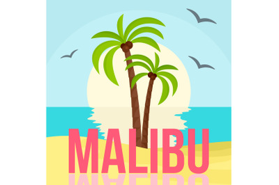 Sunset at malibu beach background, flat style