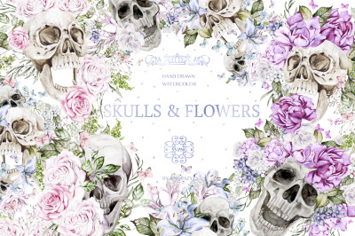 Watercolor Skulls &amp; Flowers