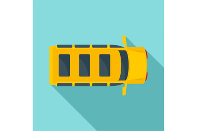 Top view school mini bus icon, flat style