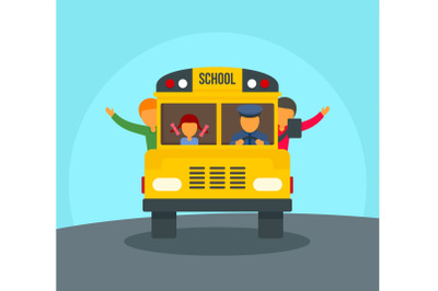 Kids in school bus background, flat style