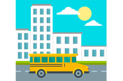 School bus driving school background, flat style