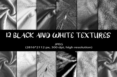 12 Black and White Digital Papers. Black and White Textures Background