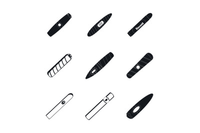 Cigar cuban paper weed icons set, simple style