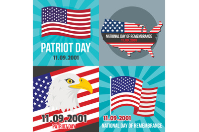 Patriot day banner concept set, flat style