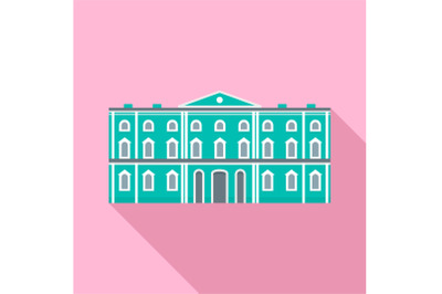 Green city historical building icon, flat style