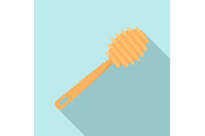 Wood spoon for honey icon, flat style