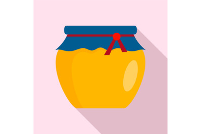 Glass jar of honey icon, flat style