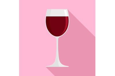 Glass of red wine icon, flat style