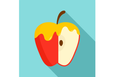 Honey on red apple icon, flat style