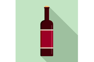 Glass bottle of red wine icon, flat style