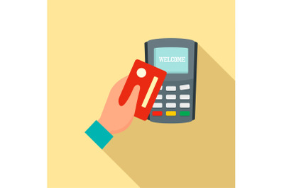 Credit card pay device icon, flat style
