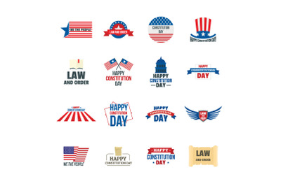 Constitution Day USA logo icons set, flat style