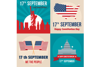 Constitution Day USA banner set, flat style