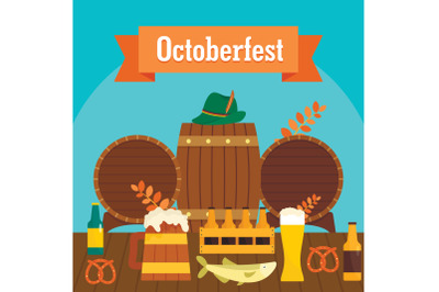 Octoberfest beer banner concept, flat style