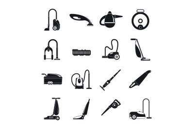 Vacuum cleaner washing icons set, simple style