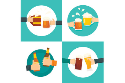 Beer cheers bottles glass banner set, flat style