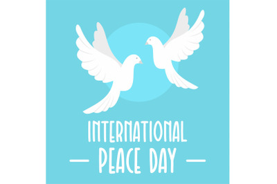 Two pigeons peace day background, flat style