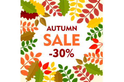 Leaves final autumn sale background, flat style