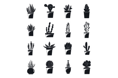 Succulent and cactus icons set, simple style