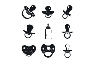 Pacifier baby care newborn icons set, simple style