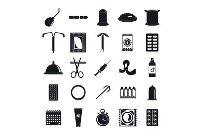 Contraception Day control icons set, simple style