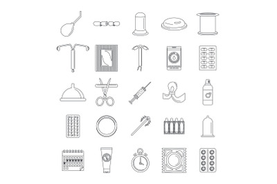 Contraception Day control icons set, outline style