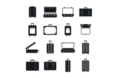 Suitcase travel luggage icons set, simple style
