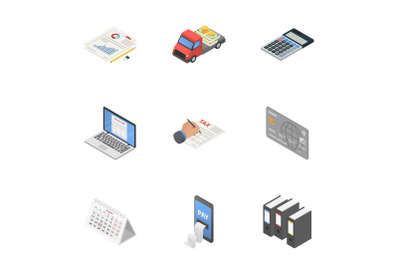 Data play icons set, isometric style