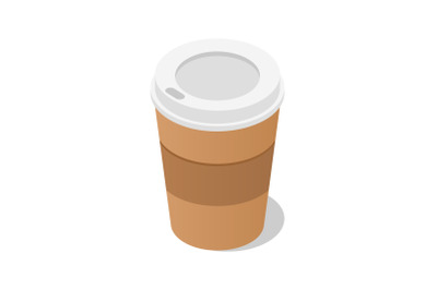 Plastic coffee, tea cup icon, isometric style