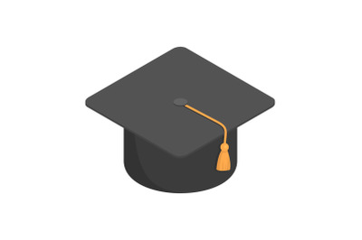 Graduate school black cap icon, isometric style