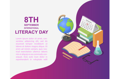 Literacy Day book banner concept, isometric style
