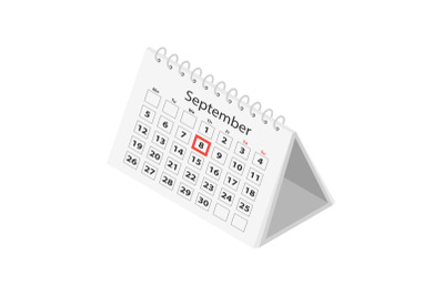 Desktop business calendar september icon, isometric style