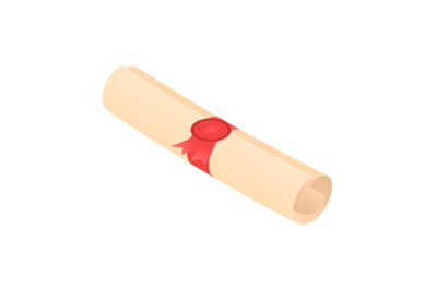 Graduated school diploma paper icon, isometric style
