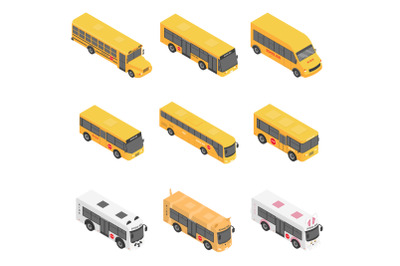 School bus back kids icons set, isometric style