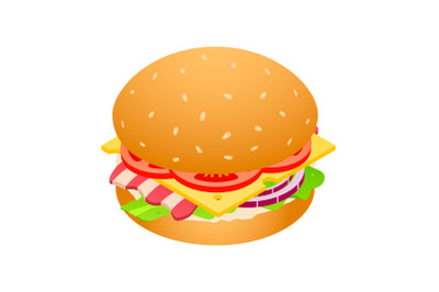 American hamburger unhealthy food icon, isometric style