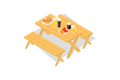 Oktoberfest wood food table icon, isometric style