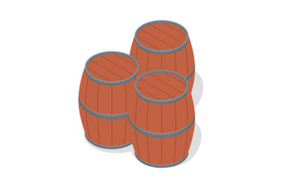 Set of wood beer barrels icon, isometric style