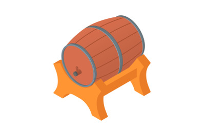 Wood fresh beer barrel icon, isometric style