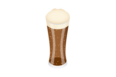 Glass of black beer icon, isometric style