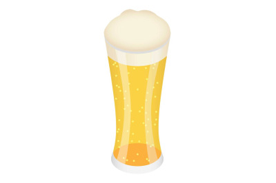 Glass of yellow beer icon, isometric style