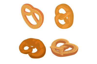 Pretzel oktoberfest icons set, isometric style