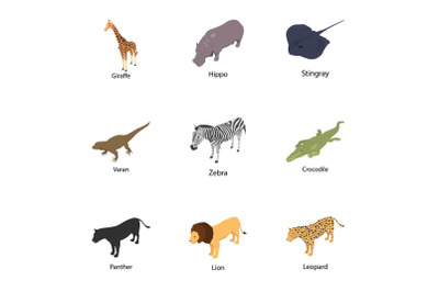 Stockbreeding icons set, isometric style