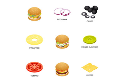 Meatball icons set, isometric style