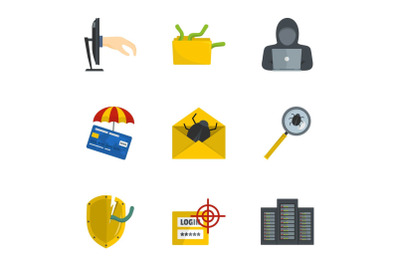 Secret password icons set, cartoon style