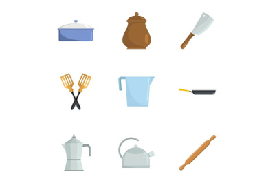 Open kitchen icons set, cartoon style