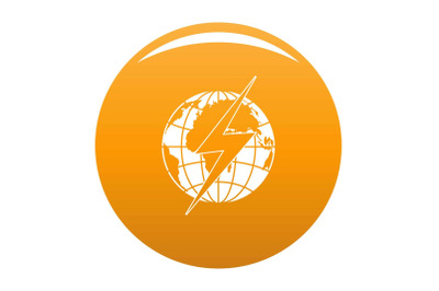 Lightning on earth icon vector orange