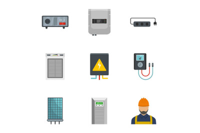 Home electrician icons set, cartoon style