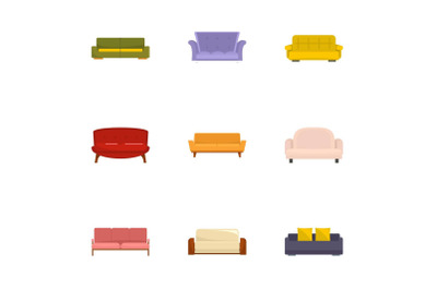 Sofa rest icons set, cartoon style